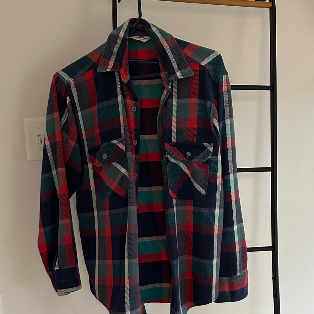 Vintage Plaid Flannel Shirt - Red, Green, and Blue